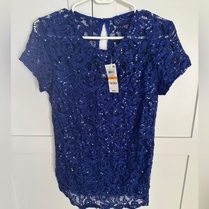 INC International Concepts blue sparkle lace top with tank size small